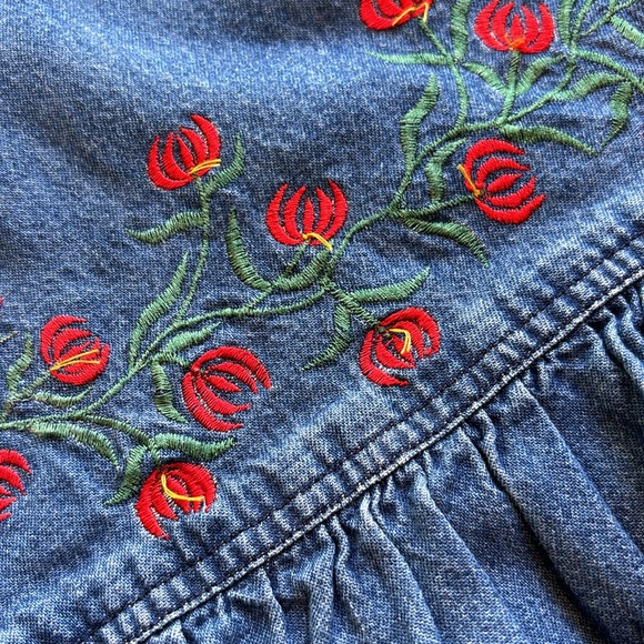 Jane Ashley Blue Maxi Skirt with Red Floral Embroidery - Picture 6 of 16